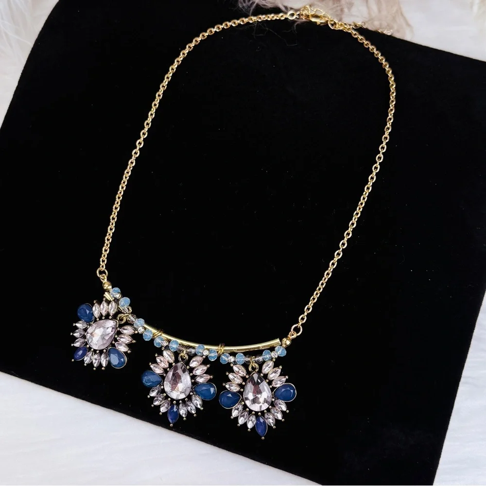 Vintage aged goldtone bling statement necklace